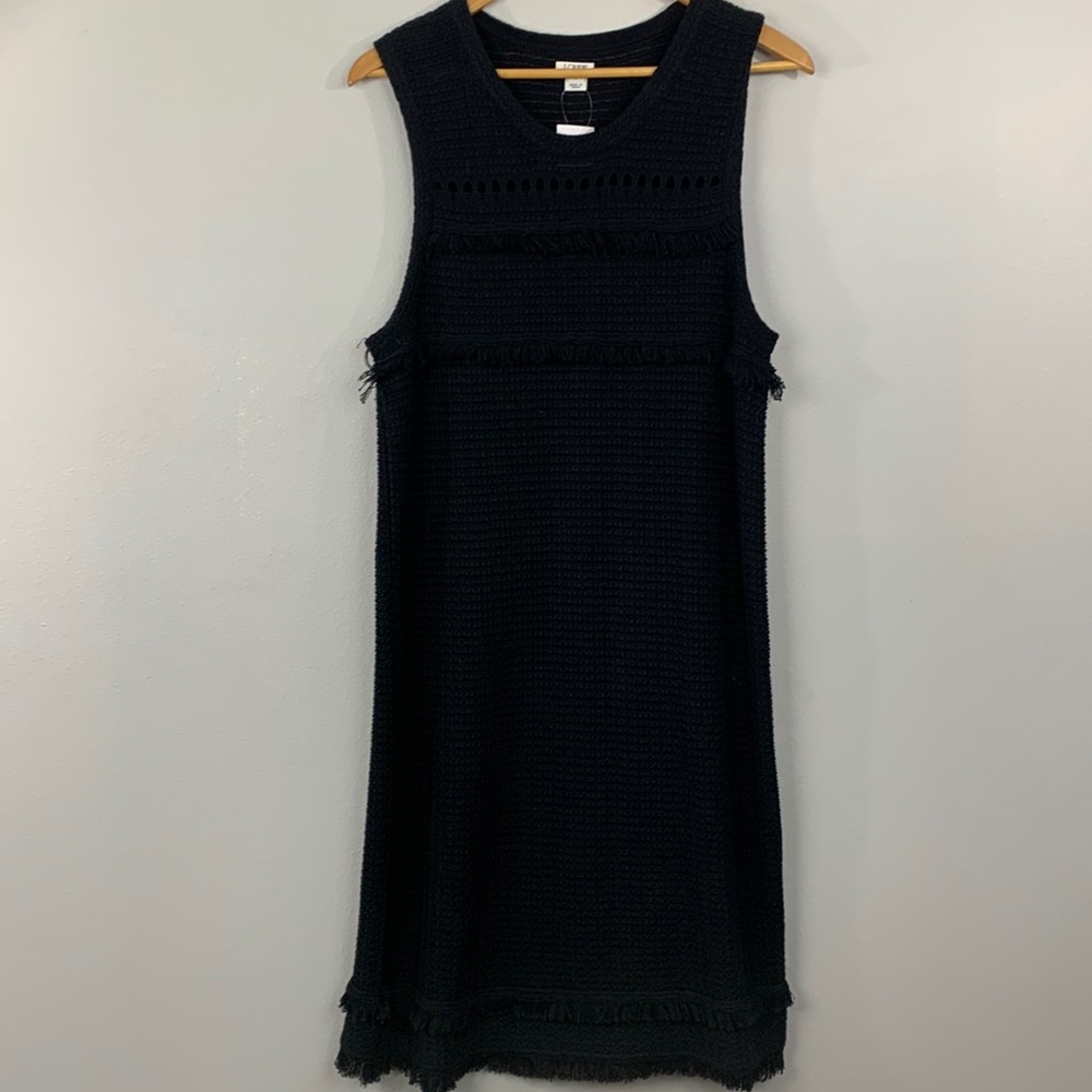 NWT J. Crew Knit Sweater Dress Tiered Fringe Cotton Black Size Large